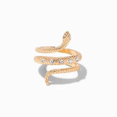 Gold-tone Crystal Textured Snake Wrap Ring