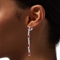 Pink Baguette Silver-tone 2.5" Clip-On Drop Earrings