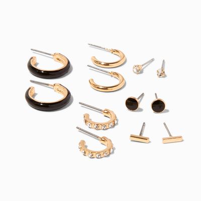 Gold & Black Hoop & Stud Earrings (6 Pack)