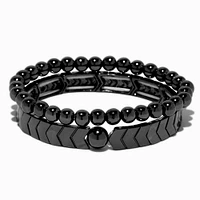 Black Herringbone Stretch Bracelets - 2 Pack