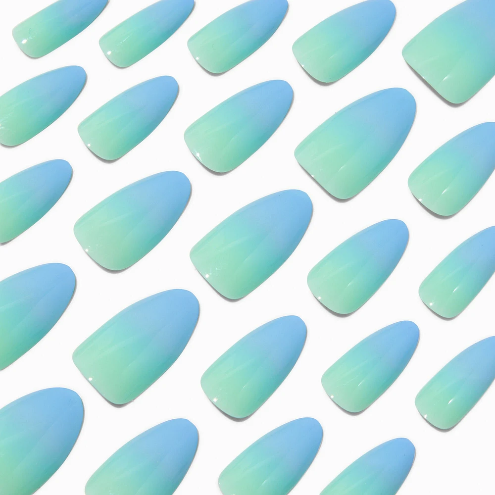 Blue Ombré Long Almond Vegan Faux Nail Set - 24 Pack
