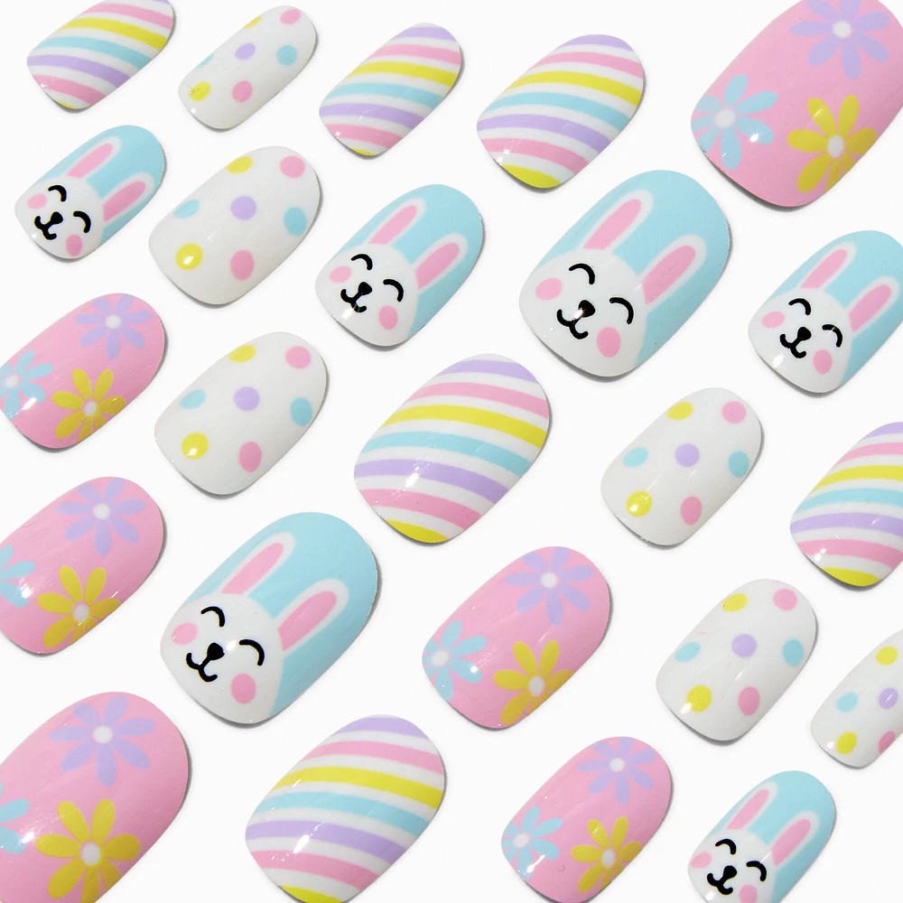 Easter Bunny & Eggs Round Press On Faux Nail Set - 24 Pack