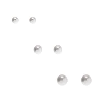 Graduated White Pearl Stud Earrings - 3 Pack