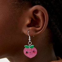 Glitter Winking Face Peach Drop Earrings