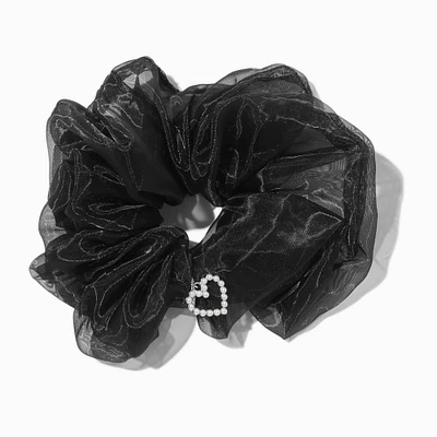 Black Organza Heart Charm Hair Scrunchie