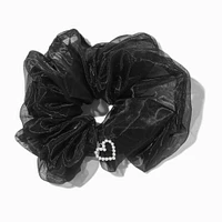 Black Organza Heart Charm Hair Scrunchie
