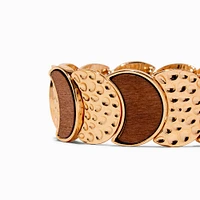 Wood & Gold-tone Textured Disc Stretch Bracelet