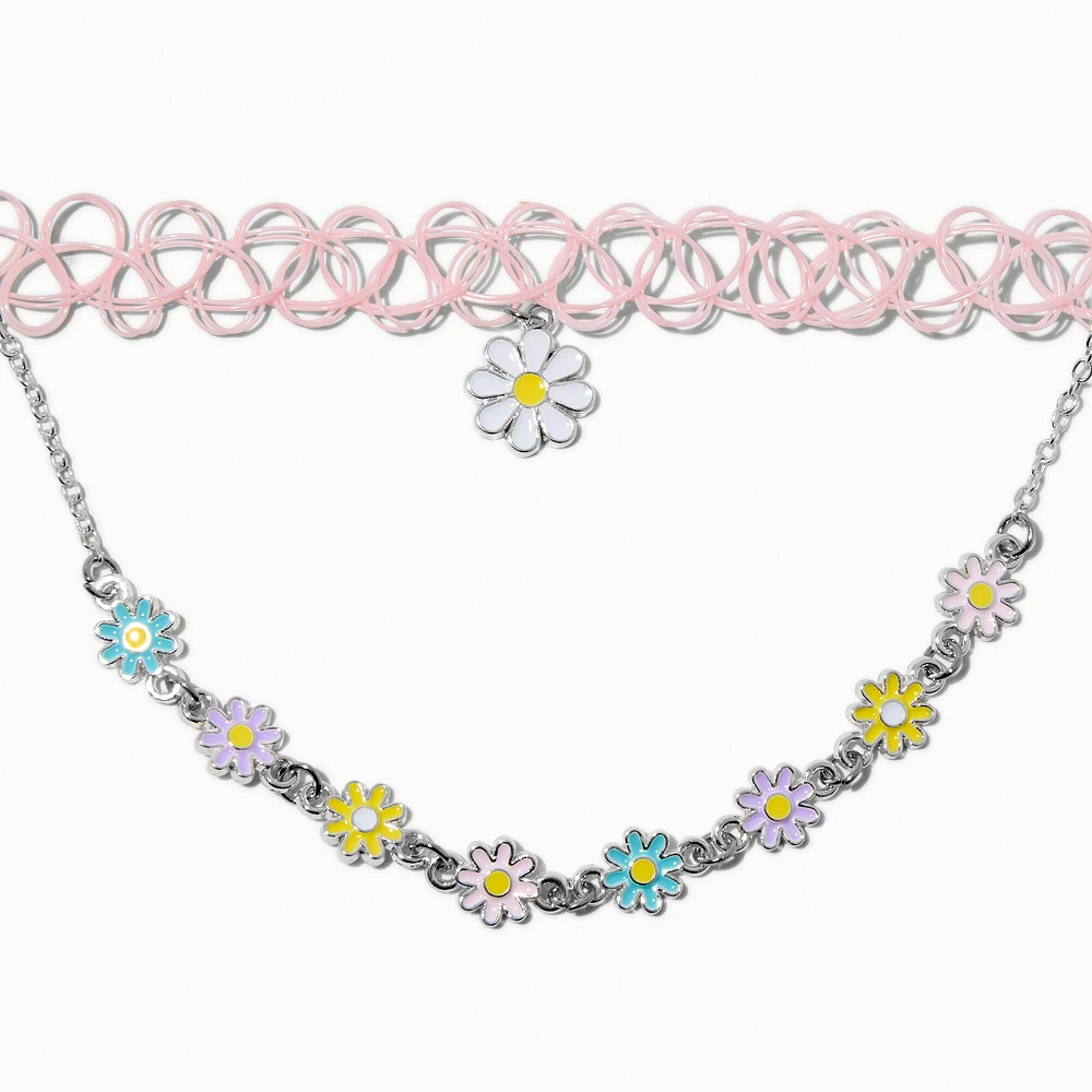 Pastel Daisy Choker Necklaces - 2 Pack