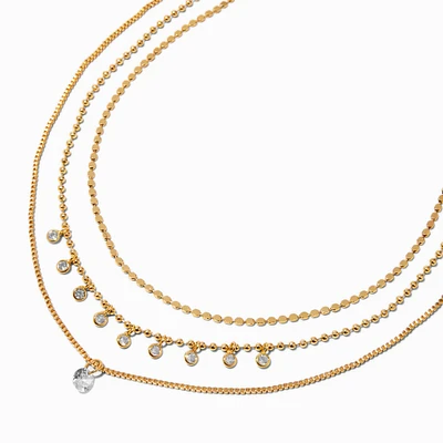 Gold Cubic Zirconia Confetti Multi-Strand Chain Necklace