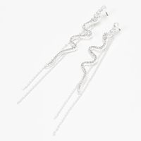 Silver 3" Crystal Snake Linear Drop Earrings