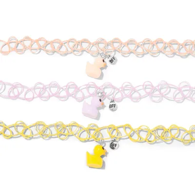 Best Friends Rubber Duckie Tattoo Choker Necklaces - 3 Pack