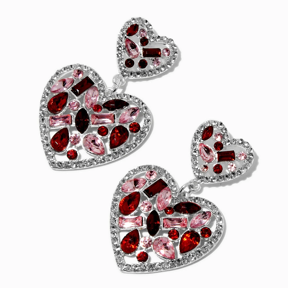 Valentine's Day Rhinestone Covered Heart Drop Earrings