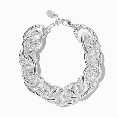 Silver-tone Textured Chain Link Extended Length Bracelet