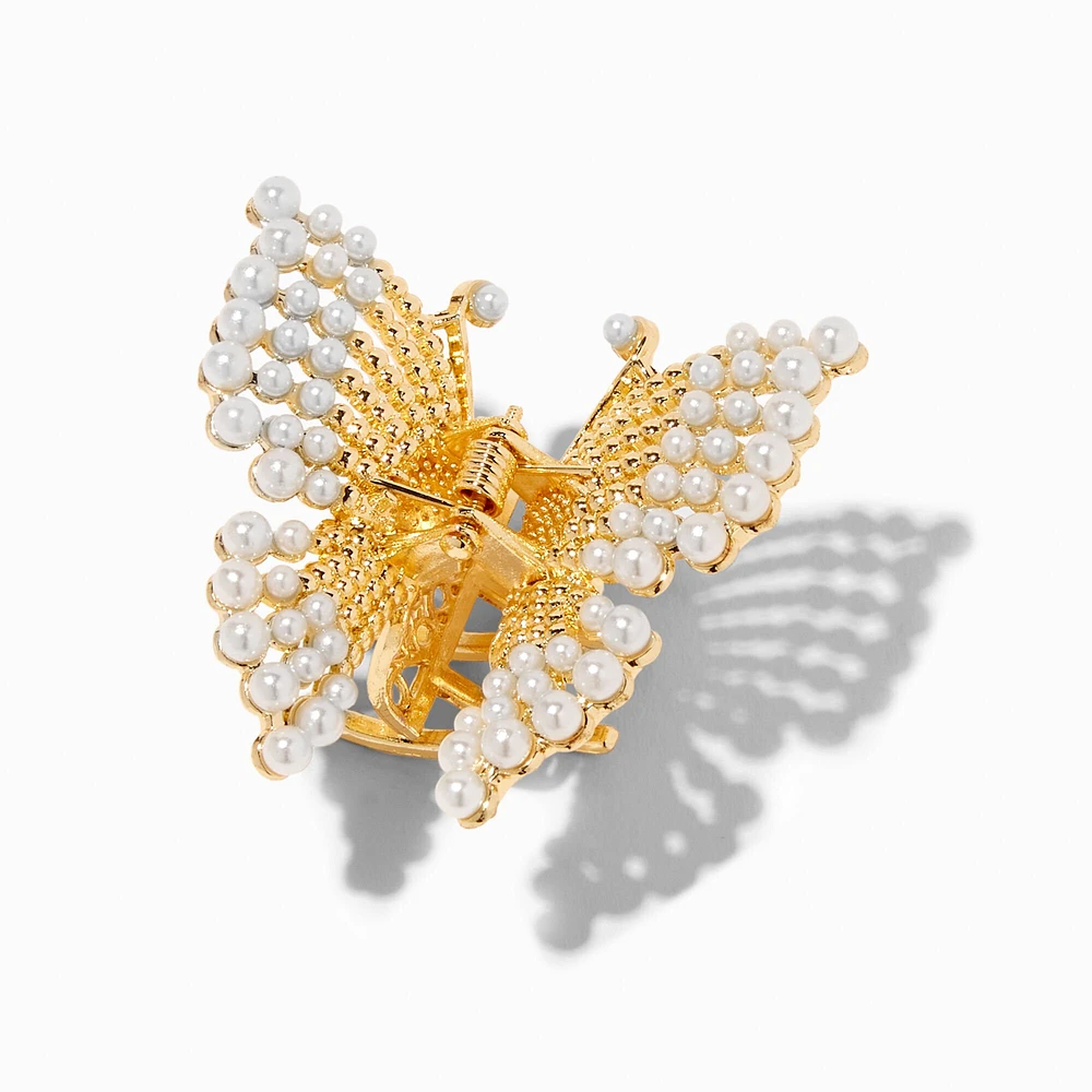 Gold Butterfly Pearl Hair Claw