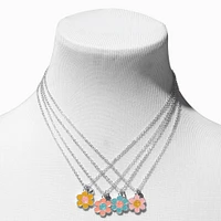 Silver Best Friends Happy Daisy Pendant Necklaces - 4 Pack