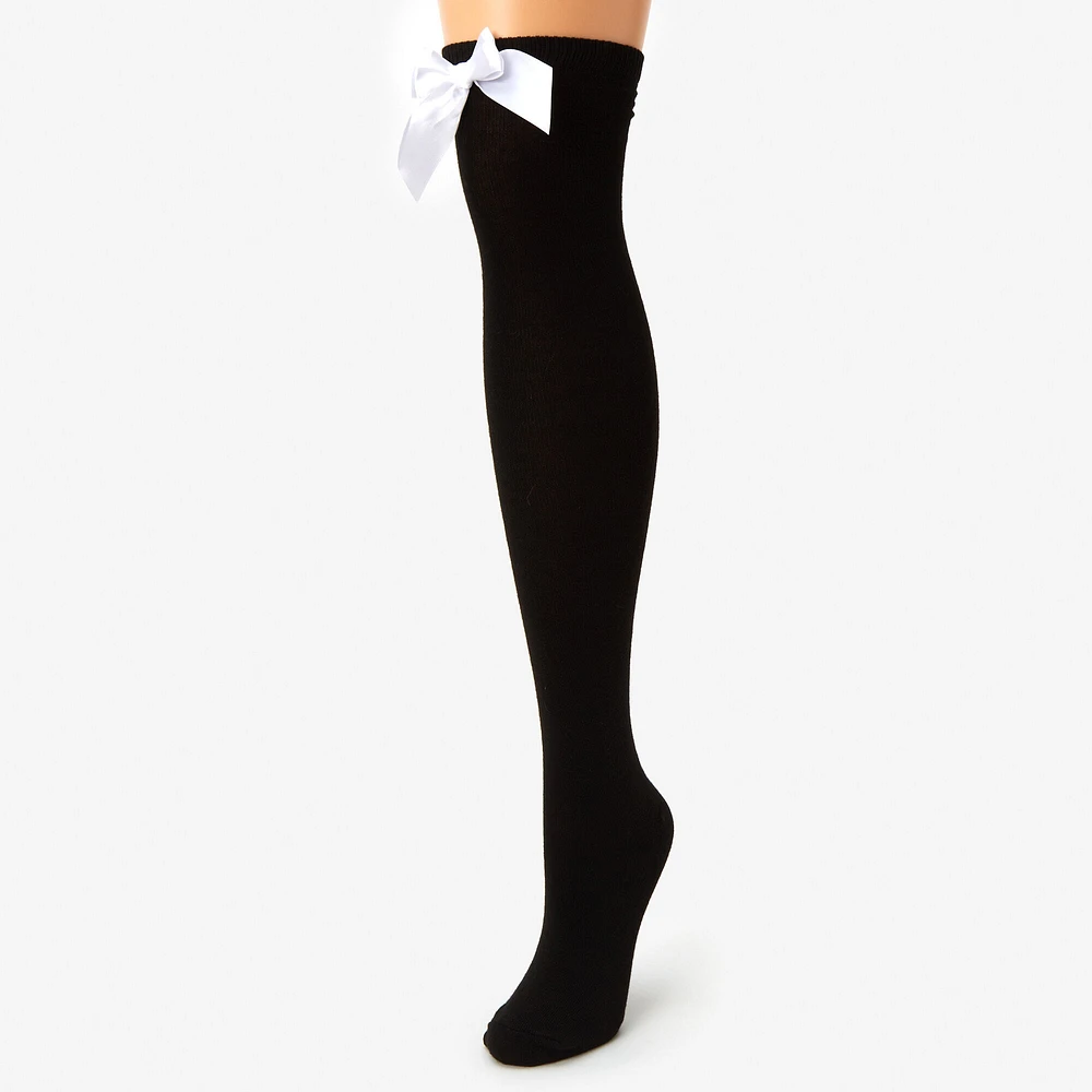 Black Over The Knee White Bow Socks