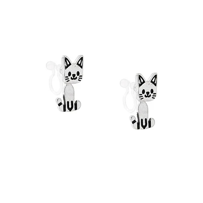 Moving Cat Clip On Drop Earrings