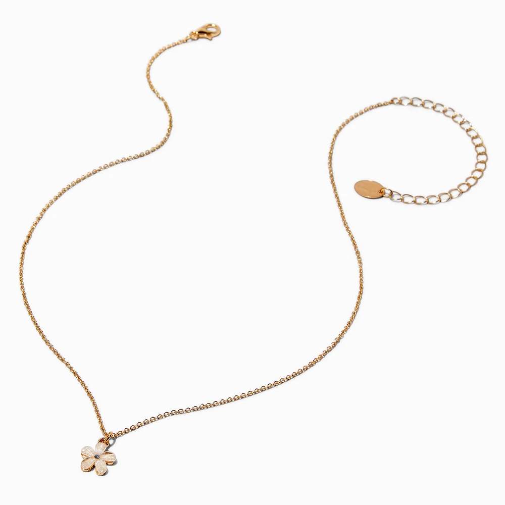 Pearlized White Flower Gold-tone Pendant Necklace