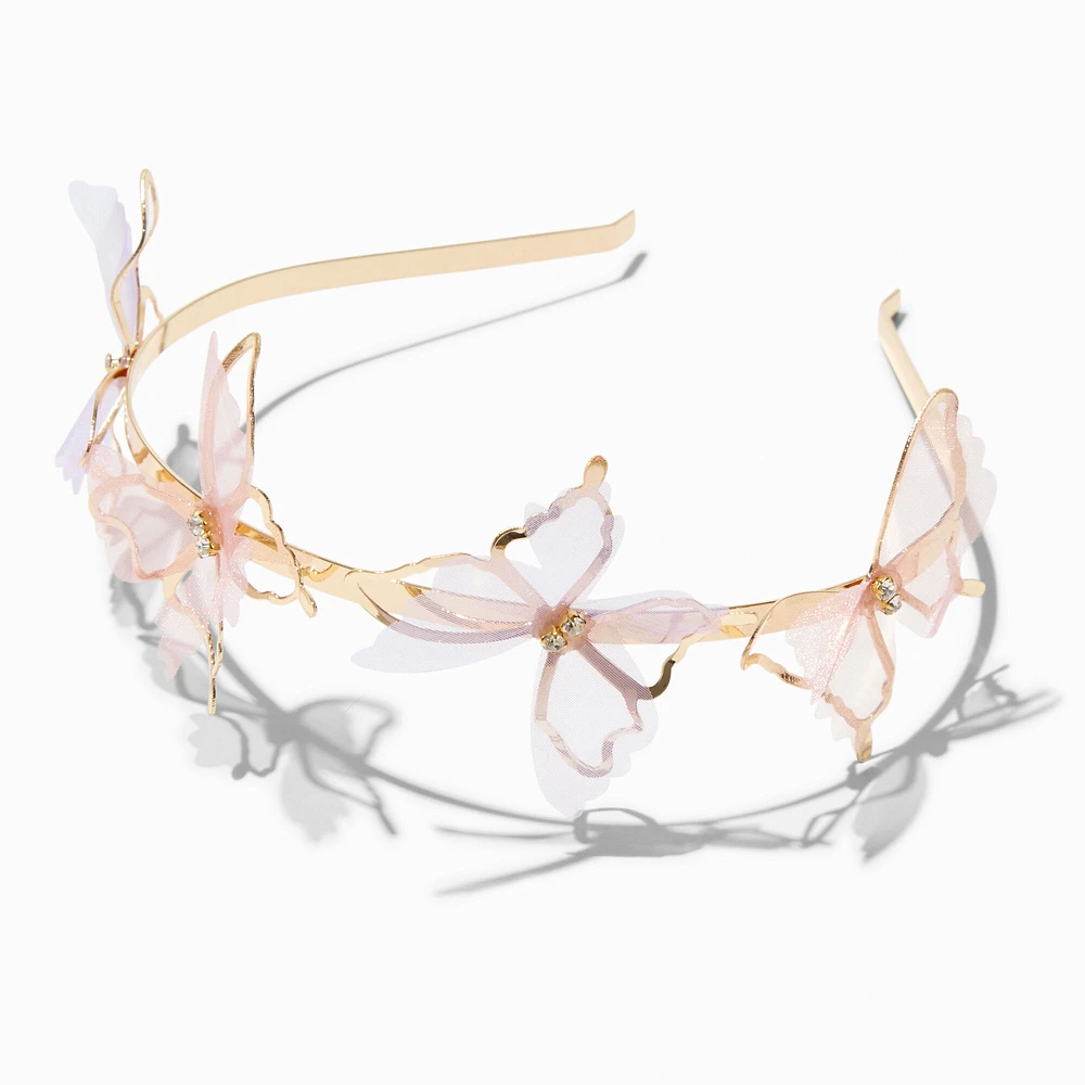 Gold Organza Butterfly Metal Headband