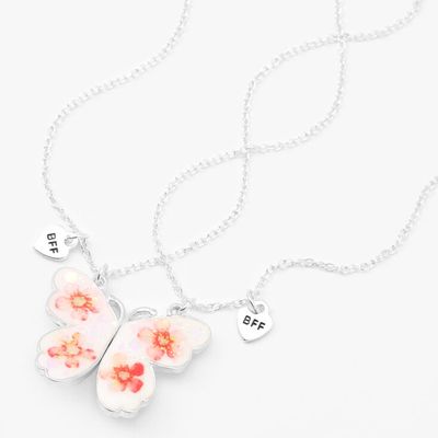 Best Friends Pressed Flower Split Butterfly Necklaces - 2 Pack