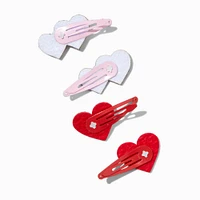 Valentine's Day Traditional Hearts Glitter Snap Hair Clips - 4 Pack