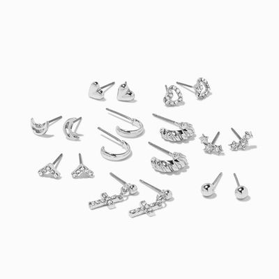 Silver Mixed Earrings Set - 9 Pack