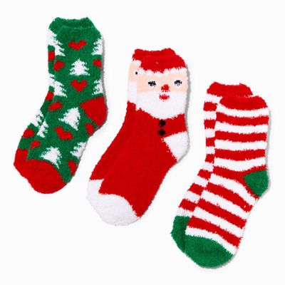 Christmas Tree & Santa Claus Plush Slipper Socks - 3 Pack