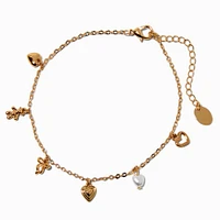 Gold-tone Heart & Pearl Charm Anklet