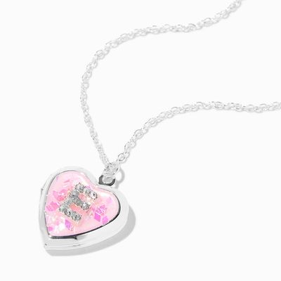 Pink Embellished Initial Glitter Heart Locket Necklace (E)