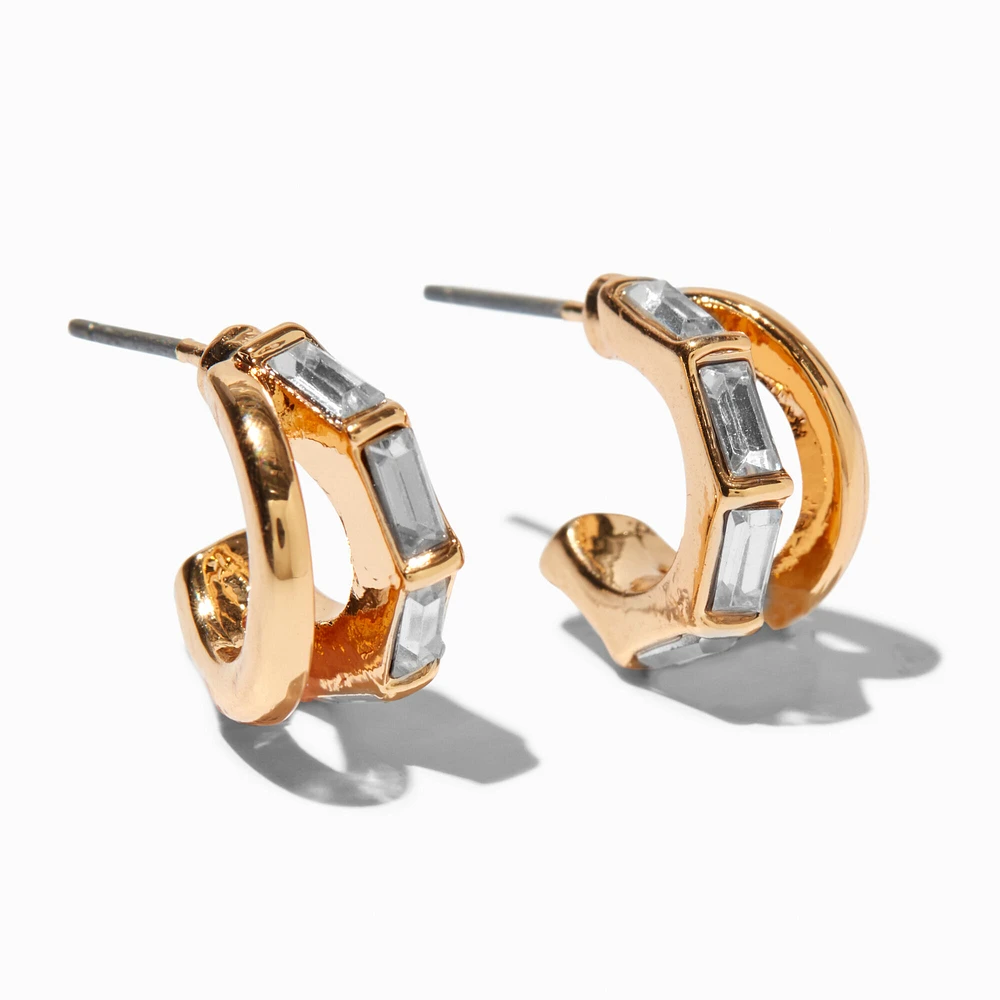 Baguette Crystal Gold-tone Double Hoop Earrings