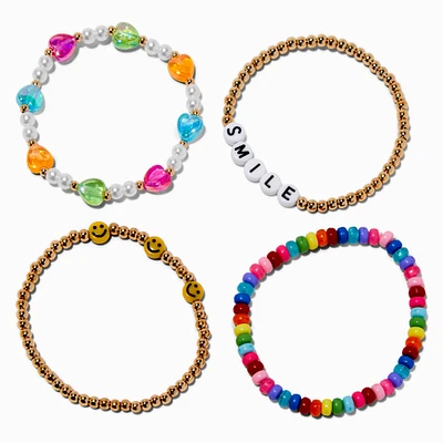 Happy Face ''Smile'' Beaded Stretch Bracelets - 4 Pack