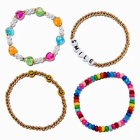 Happy Face ''Smile'' Beaded Stretch Bracelets - 4 Pack