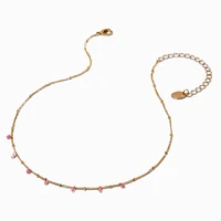 Pink Cubic Zirconia Confetti Charm Gold-tone Chain Necklace