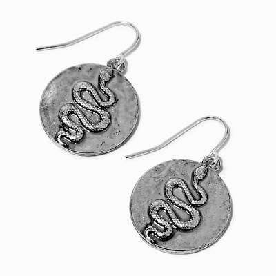 Silver-tone Snake Medallion 1" Drop Earrings