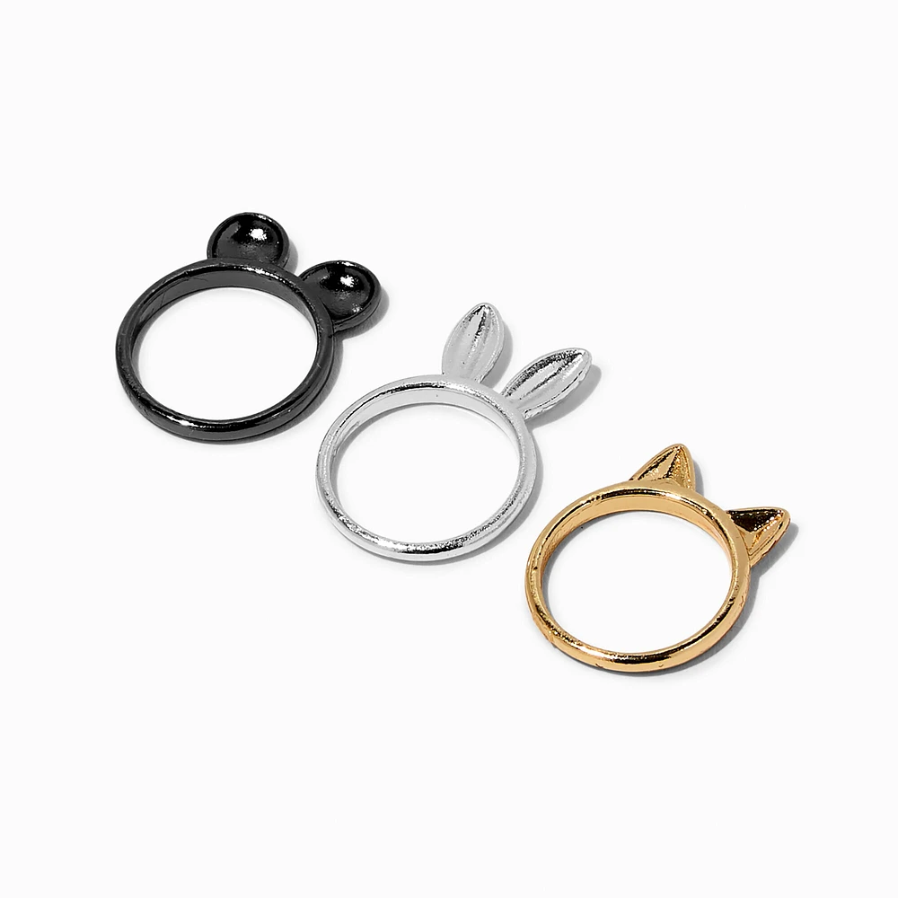 Mixed Metal Animal Ears Ring Set - 3 Pack