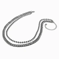 Rhodium Silver-tone Curb & Ball Chain Multi-Strand Necklace