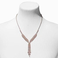 Rose Gold Rhinestone Y-Neck Necklace & Drop Earrings Set - 2 Pack