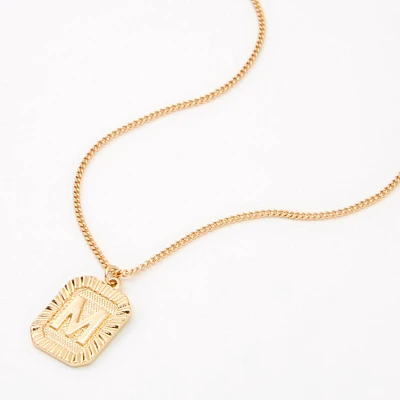 Gold Initial Rectangle Medallion Pendant Necklace