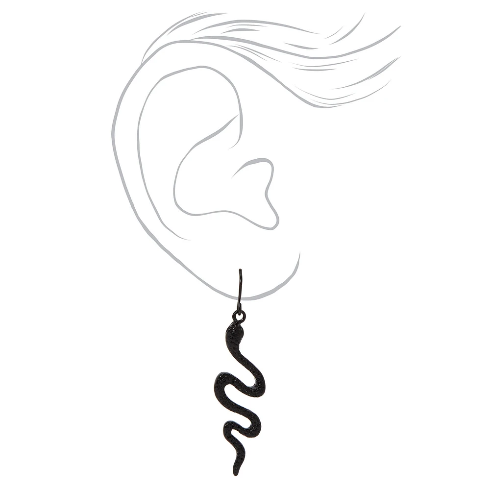 Black Embellished Snake Drop Earrings