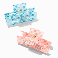 Blue & Pink Checkered Rectangle Hair Claws - 2 Pack