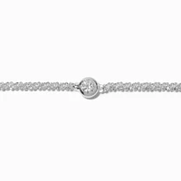 Silver-tone Cubic Zirconia Bezel Laser Cut Bracelet