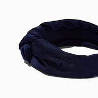 Navy Blue Satin Knotted Headband