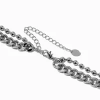 Rhodium Silver-tone Curb & Ball Chain Multi-Strand Necklace