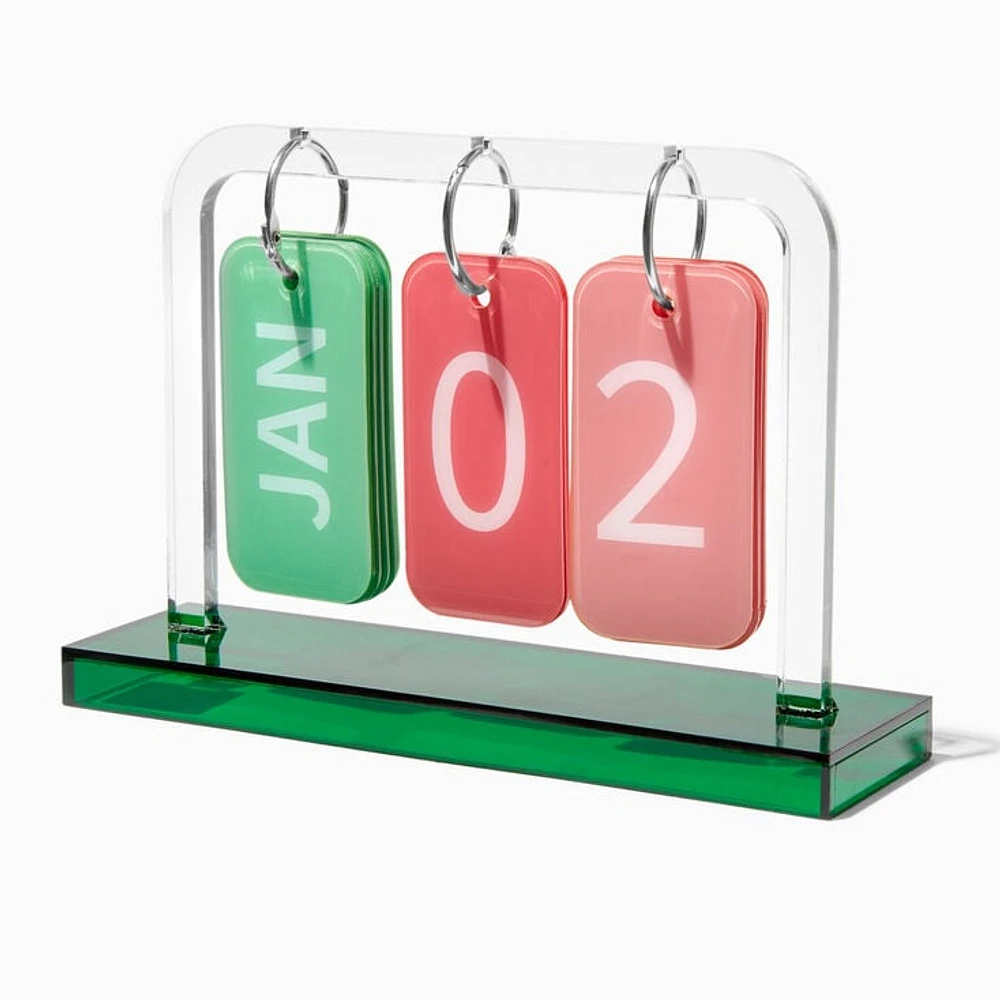 Pink & Green Clear Acrylic Flip Calendar