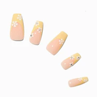 White Daisy Yellow French Tip Squareletto Vegan Faux Nail Set - 24 Pack