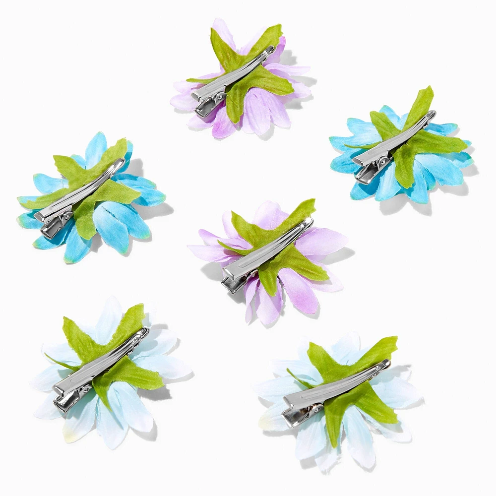 Blue & Purple Daisy Hair Clips - 6 Pack