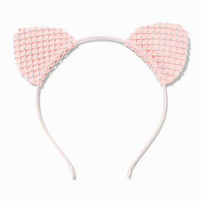 Pink Lace Rhinestone Cat Ears Headband