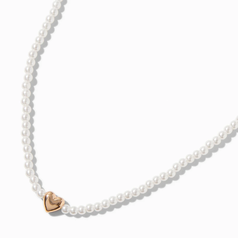 Gold-tone Heart Pendant Pearl Necklace