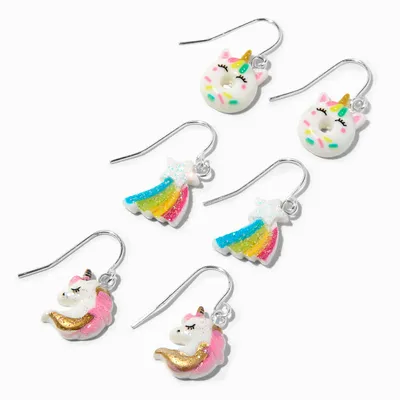 Unicorn & Rainbow 0.5" Drop Earrings - 3 Pack