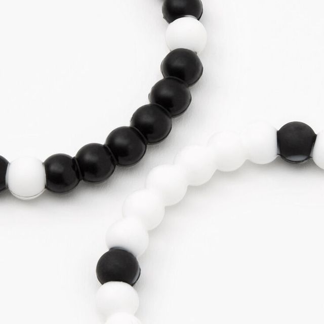 Black And White Marble Beaded Stretch Bracelets - 2 Pack